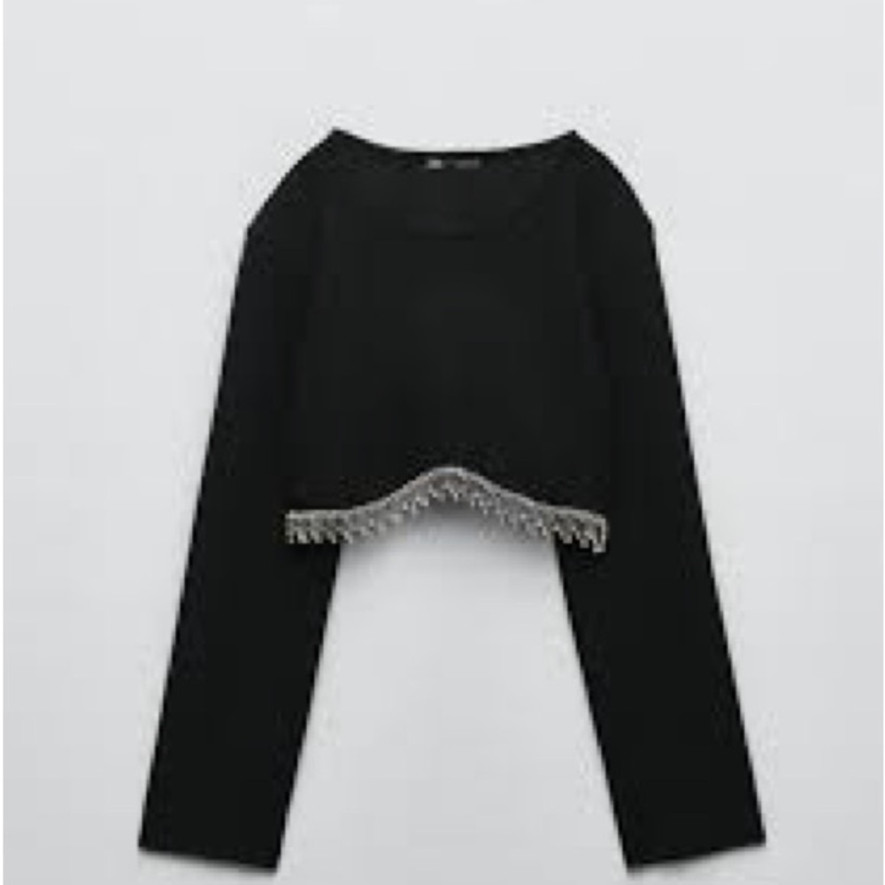 Black Long Sleeve Top with Silver Trim